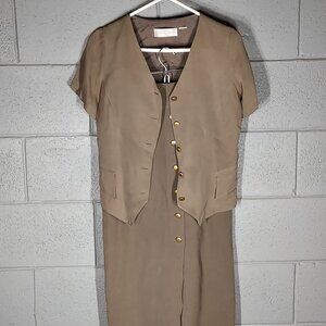 Dana Buchman 100% Silk 2 PC Taupe Business Skirt & Top - Size 6